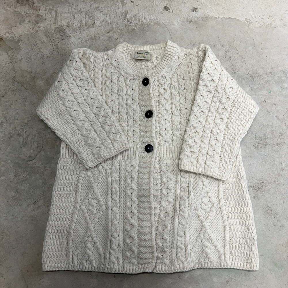 KILRONAN KNITWEAR Merino Wool Cable‎ Knit Cardigan Sweater Cream Size S Ireland